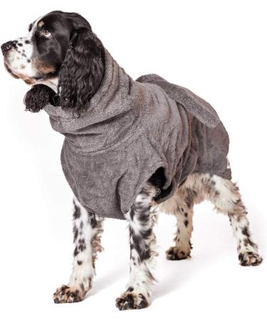 Lills Dog Waded 100% Organic Cotton Bathrobe - Extra Absorbent Stone Gray (Size M: 55 cm Back Length) - International Shipping - Buy Online on GoSupps.com