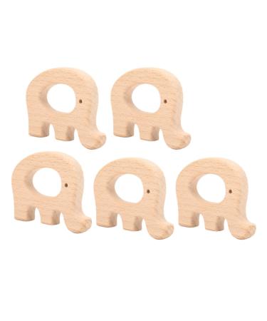 5 pieces of wood bite ring toys wood childhood diseases pain relief childhood diseases toys for babies childhood diseases DIY necklace and bracelets (elephant)