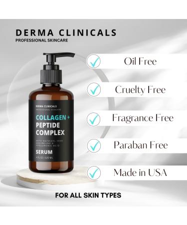Collagen Peptide Serum with Matrixyl 3000 & Argireline | Anti-Aging Firming & Plumping Hyaluronic Acid Serum - 4oz - Buy Online on GoSupps.com