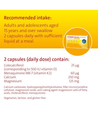 Vitamin D3 K2 Hevert with Calcium & Magnesium - 1000 IU - 60 Capsules for Optimal Bone Health - Buy Online on GoSupps.com