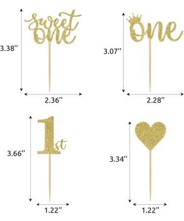 24 PCS 1st Birthday Cupcake Toppers Glitter Sweet One Cupcake Picks for First Birthday Party Baby Shower Cupcake Decorations Supplies Gold - Buy Online on GoSupps.com