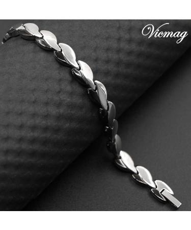 Vicmag Lymphatic Drainage Magnetic Bracelet for Women - Ultra-Strength Titanium Steel Silver & Black Leaves Design - Perfect Gift! - Buy Online on GoSupps.com