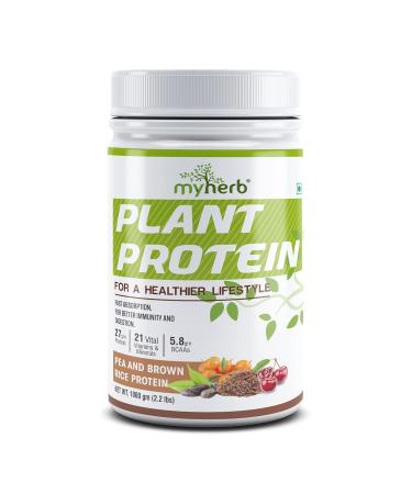 MYHERBS Plant Protein Powder | Pea and Brown Rice Protein Powder | Vegan High Protein Powder | 27 gm Protien 21 Vital 6 gm BCCAs | Sugar Free | for Men and Women | Chocolate Flavour (1 Kg)