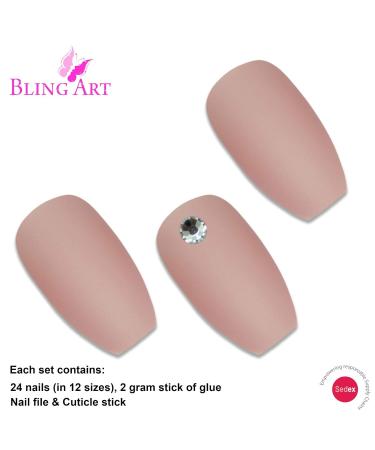 Bling Art False Nails - Beige Matt Ballerina Coffin | 24 Artificial Long Tips with Glue | International Shipping - Buy Online on GoSupps.com
