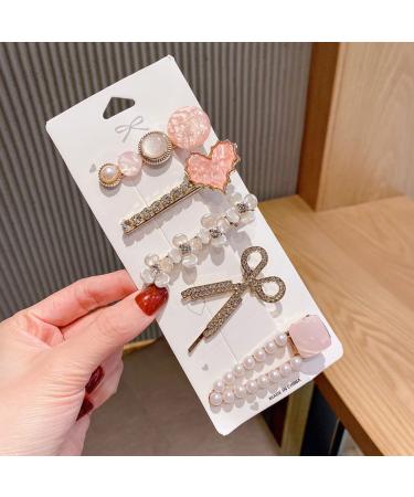 LNGLAT 5 PCS Hair Clip Set - Pearl and Rhinestone Handmade Hairpins for Women and Girls - Trendy Flower Headwear in Pink - Buy Online on GoSupps.com