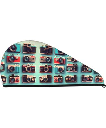 Retro Camera Collection Coral Velvet Hair Cap | Absorbent Dry Towel Wrap for Women | Ideal for Wet Hair Travel & Swimming Pool - Buy Online on GoSupps.com