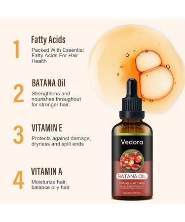Vedora 100% Pure Batana Oil (3Pc) - Organic Hair Growth Treatment for Split Ends & Damaged Hair 30ml Each - Buy Online on GoSupps.com