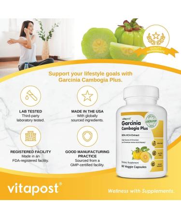 VitaPost Garcinia Cambogia Plus | 95% HCA Extract with Chromium | Non-GMO Vegan Gluten-Free Formula - 60 Capsules - Buy Online on GoSupps.com