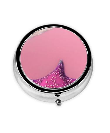 Pink Sand Beachround Pill Box 3 Compartment Round Pill Box Organizer &Portable Travel Pill Box for Traveling.