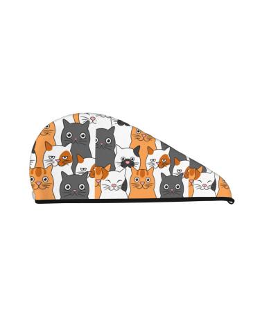 Hair Towel Wrap Hair Drying Towel with Button Towel Turban Head Towel to Dry Hair Quickly (Funny Cats)