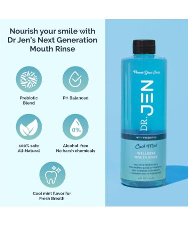 Dr Jen Prebiotic Mouth Rinse - Essential Oils, Dentist Created, Non-Toxic - Promote Healthy Gums (16 Fl Oz, Cool Mint) - Buy Online on GoSupps.com