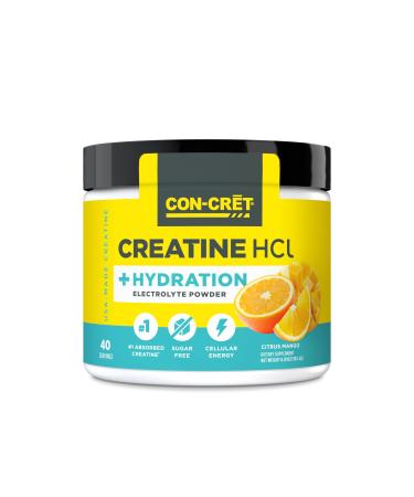 Creatine HCl + Hydration | Electrolyte Powder Tub | Citrus Mango | Sugar Free Electrolytes | Rehydration Formula w Potassium Sodium Zinc Magnesium to Hydrate & Recover (40 serv)