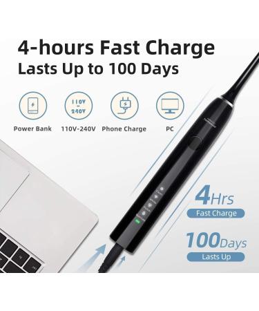 Hanasco Sonic Electric Toothbrush Rechargeable for Adults | 4 Modes, 2 Mins Timer, 8 Brush Heads | Whitening Clean, Soft Bristles | 38,000 VPM | Black - Buy Online on GoSupps.com