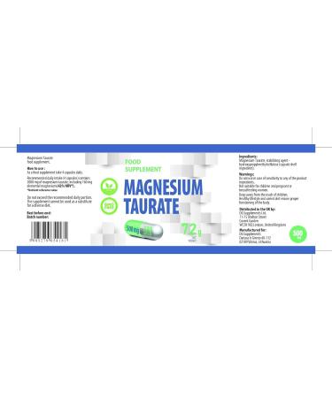 Magnesium Taurate 2000mg per serving 120 Vegetable Capsules Certificate of Analysis from AGROLAB Germany very powerful gluten and GMO free - Buy Online on GoSupps.com