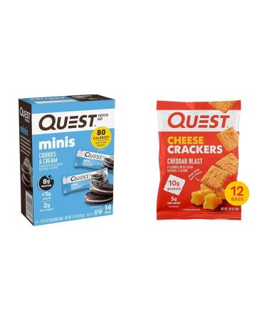 Quest Nutrition Mini Cookies & Cream Protein Bars High Protein Low Carb Keto Friendly 14 Count & Cheese Crackers Cheddar Blast High Protein Low Carb