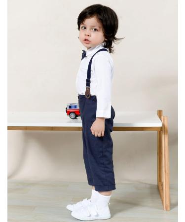 Mint Green Baby Boy Outfit Set 4pcs | Gentleman Wedding Suit | Long Sleeves Striped Shirt, Trousers, Suspenders, Bowtie | 18-24 Months | White Blue - Buy Online on GoSupps.com