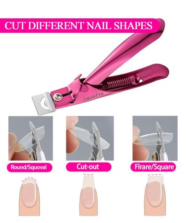 Acrylic False Nail Clippers with Magnets - Adjustable Stainless Trimmer & Tip Cutter for Salon Home Art - Perfect Length Measurement & Manicure Tool - Rosered - Buy Online on GoSupps.com