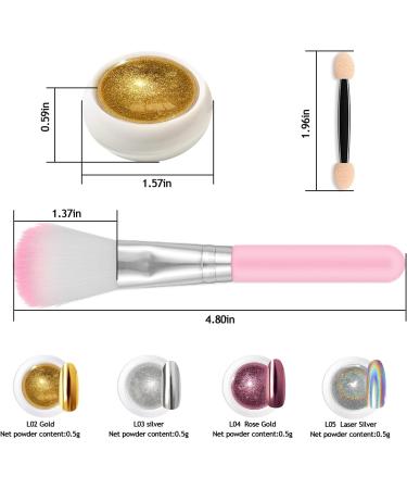 Lofuanna Chrome Nail Powder Set - 4 Colors Mirror Effect Holographic Glitter for Nail Art with 4pcs Eyeshadow Sticks and Dust Brush - 0.5g/Jar - Buy Online on GoSupps.com