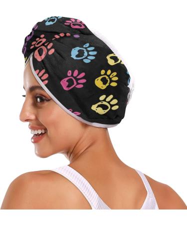 Colorful Doodle Paw Print Hair Towel 2 Pack | Super Absorbent Quick Dry Hair Turbans for Women & Girls Perfect Hair Drying Solution - Buy Online on GoSupps.com