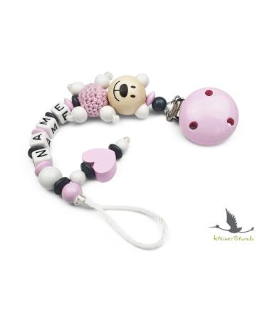 Personalized KleinerStorch Pacifier Holder for Girls | Cute Pink Bear & Heart | Perfect Baby Gift for Birth & Baptism - Buy Online on GoSupps.com