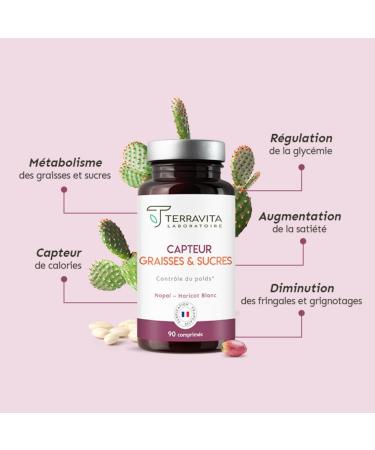 Fat and Sugar Sensor | 2 Patented Natural Active Ingredients for Slimming and Weight Loss | 27% Fat Removal | Ideal Before a Heavy Meal | 90 Tablets | Made in France | Terravita - Buy Online on GoSupps.com