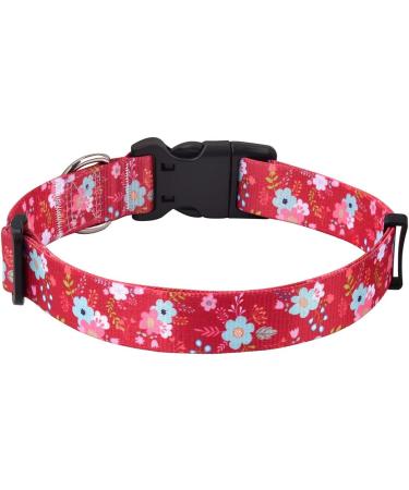 Mihqy Soft & Comfortable Nylon Dog Collar for Small & Medium Dogs | Red Flower Design | Adjustable 38-63 cm | Perfect for Puppies & Cats - Buy Online on GoSupps.com