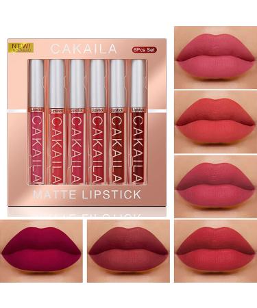 6Pcs Matte Liquid Lipstick Set Lip Stain Makeup, 24 Hour Long Lasting Waterproof Dark Red Matte Matt Lipsticks Lip Gloss Sets for Women, Velvety Long Lasting High Pigmented Nude Waterproof Lipgloss Kit Girls Women Make Up …