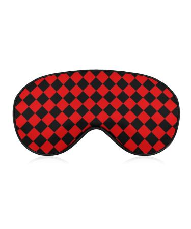 Red and Black Checkered Sleep Mask for Women Adjustable Sleeping Eye Shades Cover with Elastic Strap
