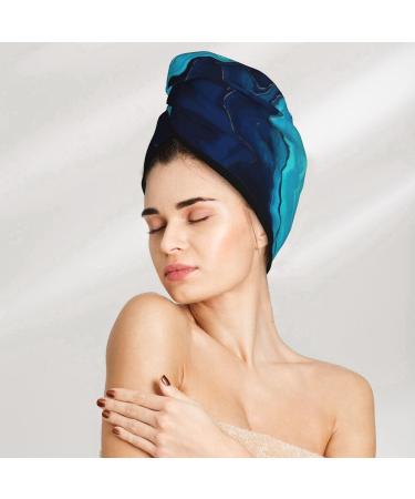Hair Towel Wrap - Quick Drying Turban with Button | Blue Marble & Gold - Perfect for All Hair Types - Buy Online on GoSupps.com