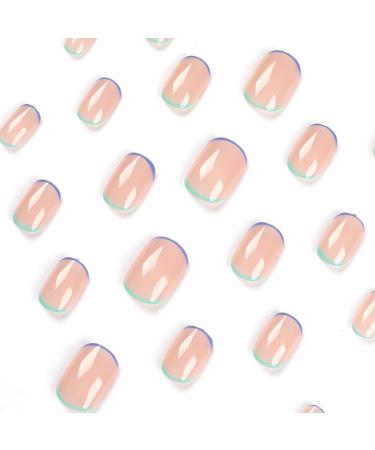 24pcs French Blue Tip False Nails - Removable Press-on Nail Set for Women & Girls | Nail Art Accessories - 0252Y91 - Buy Online on GoSupps.com