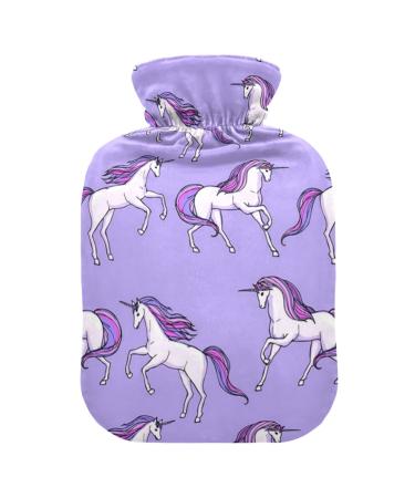 Purple unicorn children's hot water bottle with cover soft warm for winter bed hand neck and shoulders 1 l