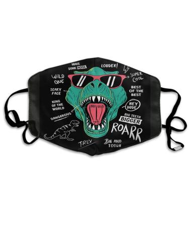 Breathable premium facial protection envelope dinosaurs facial decorations of wild dinosaur head with cool glasses quote word women men anti wind dust dens