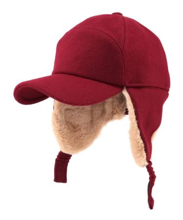 Gisdanchz Wool Baseball Hat with Visor and Ear Flaps Winter Warm Cap for Men Women Red 7-7 1/2