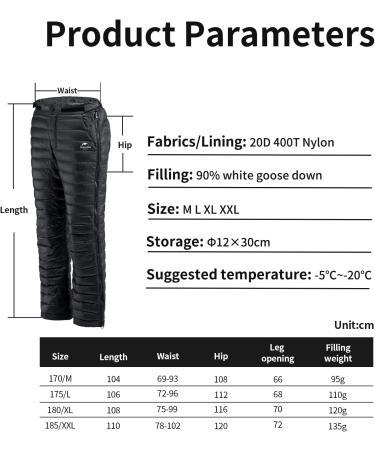 Naturehike Winter Thick Down Pants for Skiing | Thermal Windproof Trousers M Black - Outdoor Gear - Buy Online on GoSupps.com