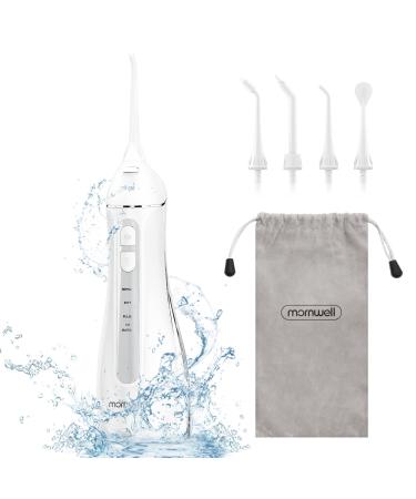Water Flosser Cordless, Mornwell 4 Modes Dental Oral Irrigator with 4 Jet Tips, Waterproof and Rechargeable Powerful Battery Water Teeth Cleaner Picks for Home Travel, Braces & Bridges Care 6 Piece Set F27 White
