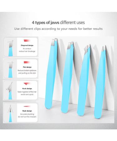 Tweezers Set High Precision Stainless Steel Eyebrow Tweezers for Facial Hair Inward Growing Hair and Splinter Remover Kit Suitable for Women and Men 4-Piece Set.(Blue) - Buy Online on GoSupps.com