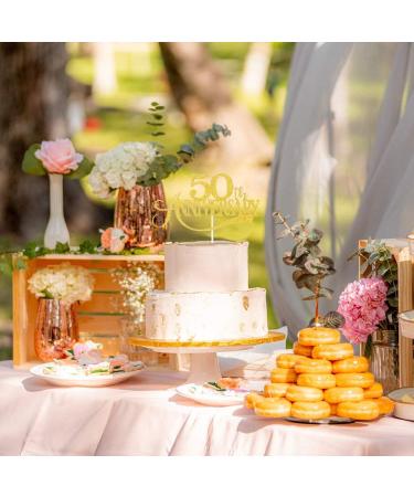 Tenhaisi Glittery Gold Happy 50th Anniversary Cake Topper Hello 50 Wedding Party Decorations Cheers to 50 Anniversary Birthday Party Supplies - Buy Online on GoSupps.com