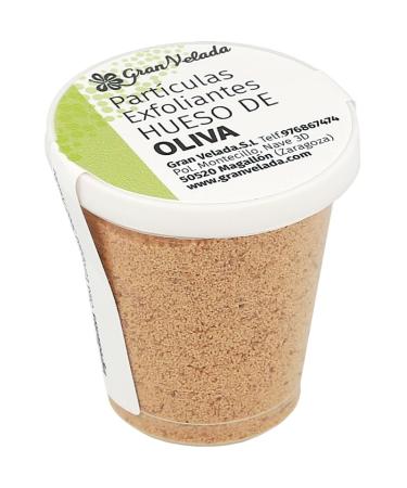 GRAN VELADA 500-micron olive bone exfoliating particles for body and facial scrubs. Natural ingredients for beauty treatments. Ideal for cream and soap bases. 100 ml