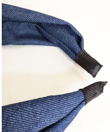 Denim Fabric Bowknot Headband Wide Knotted Hair Band Big Bow Hair Hoop Cute Turban Headband Cross Knot Headwear for Teen Girls Dark Blue - Buy Online on GoSupps.com