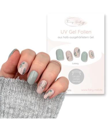 Fairy Nail UV nail foils self-adhesive gel foils half cured 16 pieces nail wraps nail polish strips to stick on (Luxury)