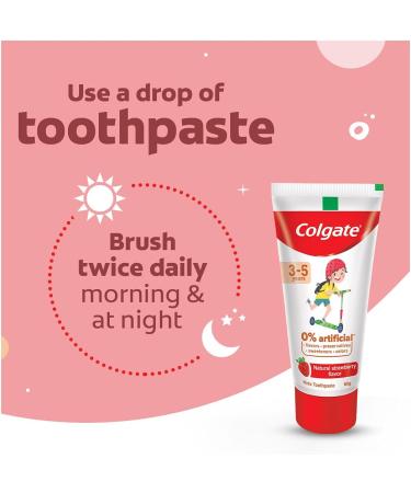Colgate Kids Anticavity Toothpaste with 0% Artificial Substances SLS Free for Cavity Protection (3-5 Years 160g/80g x 2 Natural Strawberry Flavour) - Buy Online on GoSupps.com