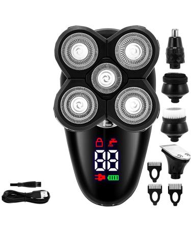Head Shaver for Men 5 in 1 Electric Razor for Men Bald Head Shaver LED Display Nose Hair Beard Trimmer Clippers Facial Cleansing Brush USB Rechargeable