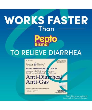 Foster & Thrive Anti-Diarrheal Anti-Gas Multi-Symptom Relief 24 Caplets with Loperamide Hydrochloride and Simethicone Treatment of Diarrhea Gas Bloating Cramps & Pressure 12 Caplets (Pack of 2) - Buy Online on GoSupps.com