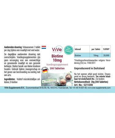 Biotine 10mg - 200 comprim s - D-Biotine - Dosage lev - Biodisponible - Qualit allemande - ViVe Supplements - Buy Online on GoSupps.com