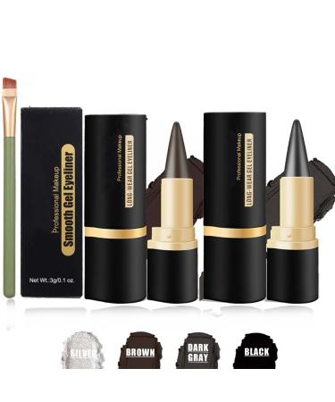Ayky Long Wear Gel Eyeliner Ayky Eyeliner Natural Black Eyeliner Cream Smokey Eyeshadow Palette Stick Smudge Proof Quick-Drying Matte Create Statement Eye Look (Brown+Dark Gray)