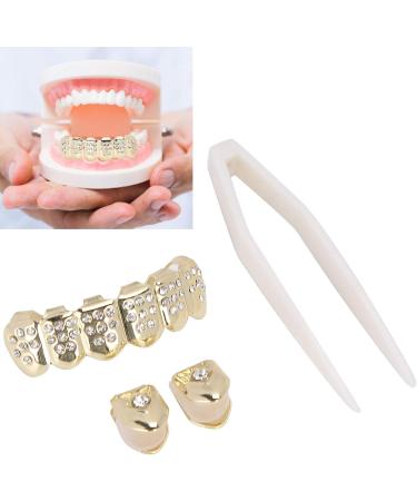 Iced Out Diamond Teeth Grillz for Men Women Plating Hip Hop Gold Grills for Your Teeth Teeth Jewelry and Accessories Poker Diamond Top & Bottom Face Grills - Buy Online on GoSupps.com