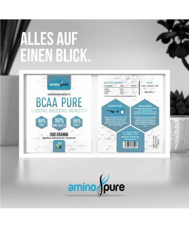 Aminopure BCAA Powder - Essential Amino Acids 2:1:1 Ratio | Vegan Additive-Free Lab Tested | 500g - International Shipping Available - Buy Online on GoSupps.com