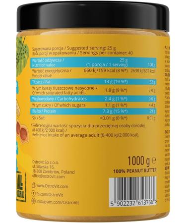 OstroVit 100% Peanut Butter (1000g) Smooth - Buy Online on GoSupps.com