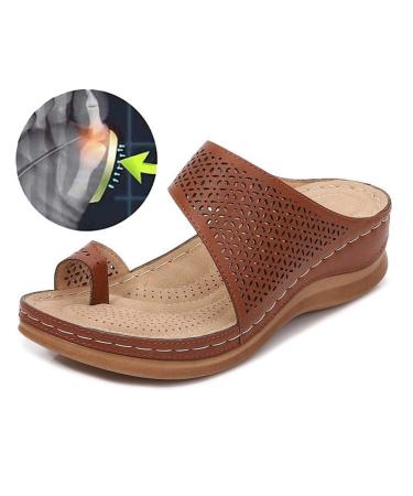 Orthopedic women's leather sandals with an open toe game orthopedic bale toe correction sandals for summer outdoor hiking walking beach for friends and mother Khaki 35 (BR Bruin 36 EU