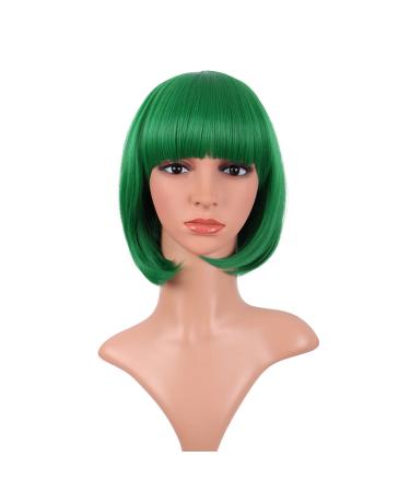 MapofBeauty 12 Inch/30 cm Fashion Lady Short Straight Flat Bangs Bob Wig (Green) - Buy Online on GoSupps.com